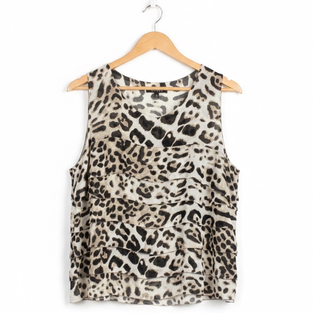 Chaus NWOT Women's Sleeveless Leopard Print Ruffle Front Sleeveless Blouse